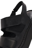 Women's Black Strappy Thick Soled Leather Comfort Sandals | Derimod