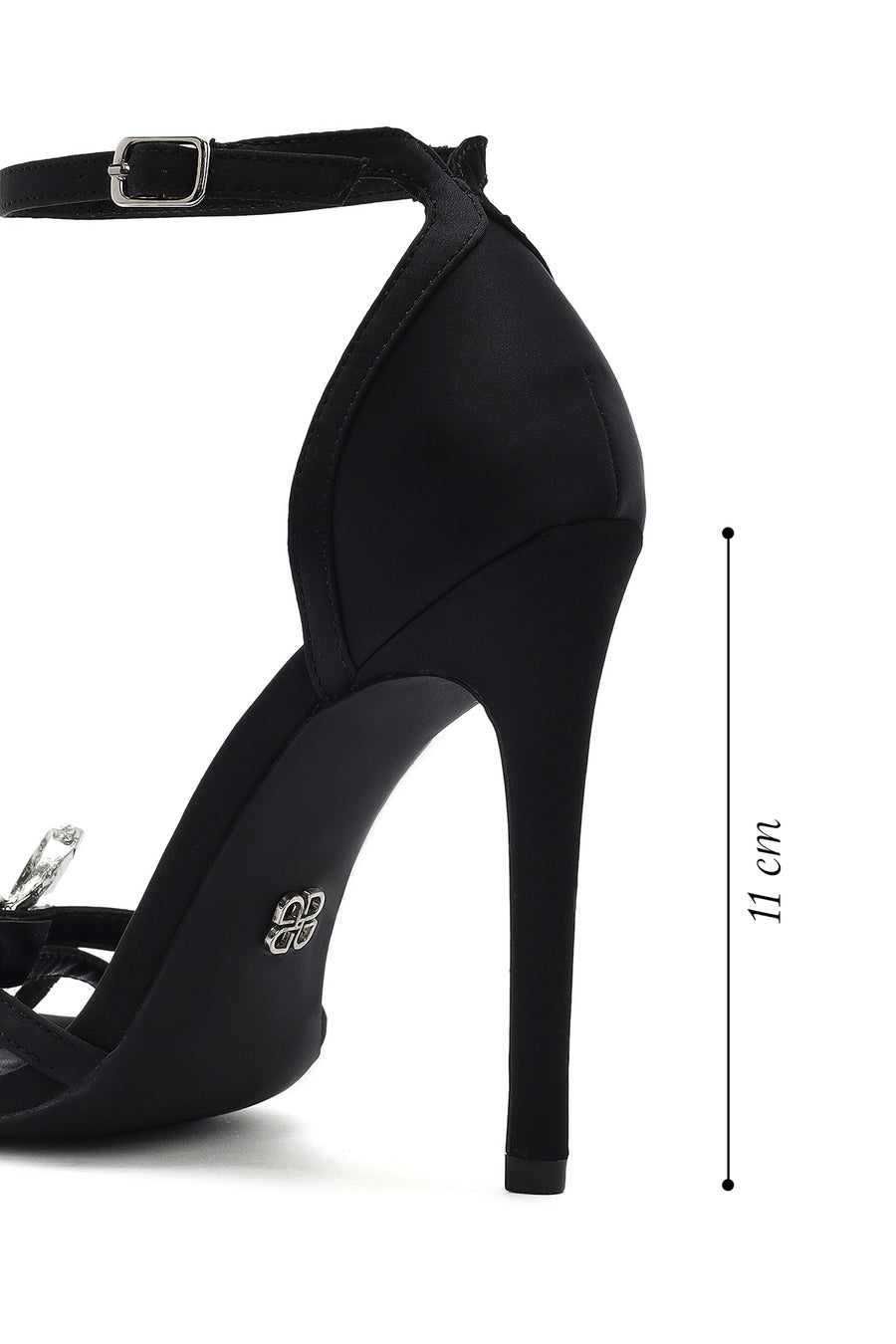 Women's Black Ankle Strap Stone High Thin Heel Shoes