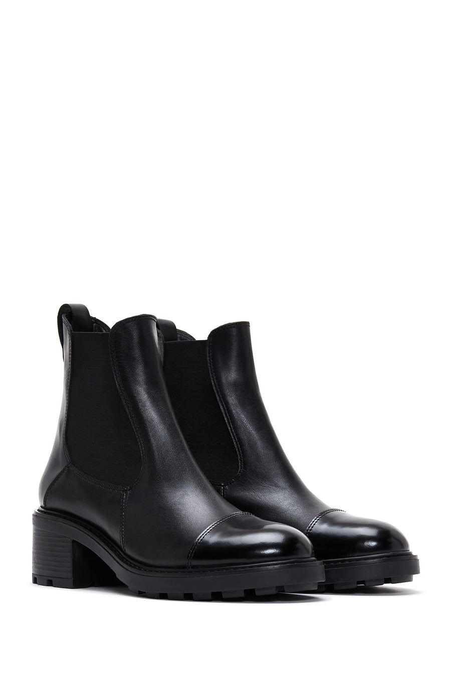 Women's Black Leather Heeled Chelsea Boots