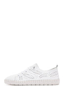 Woman White Laced Patterned Leather Comfort Shoes | Derimod
