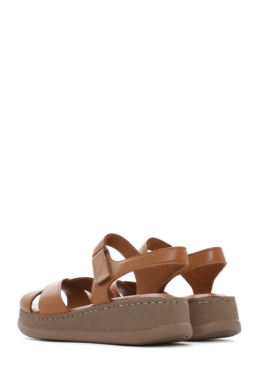Women's Brown Thick Soled Leather Comfort Sandals