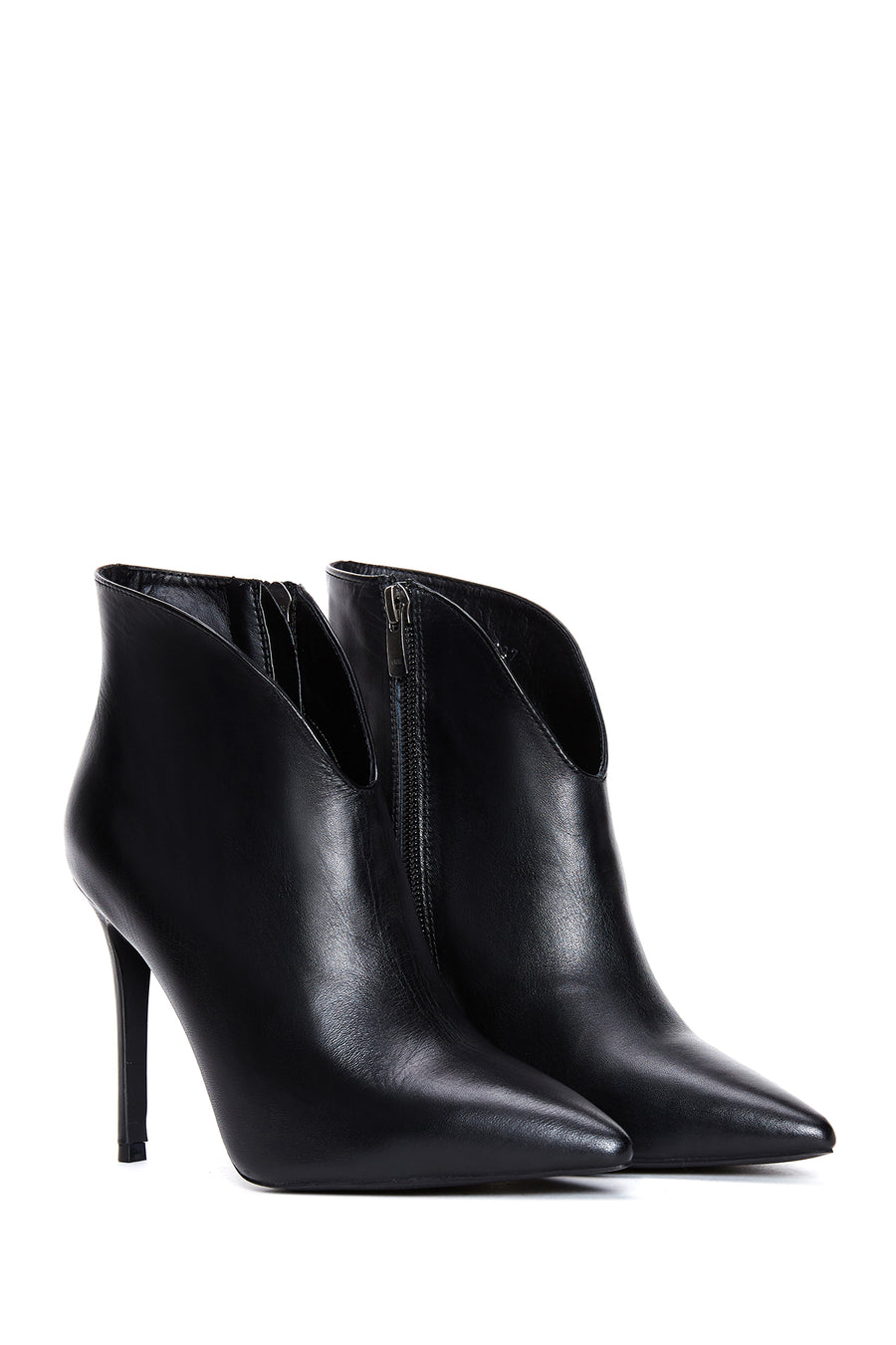 Women's Black Leather Thin High Heeled Bootie