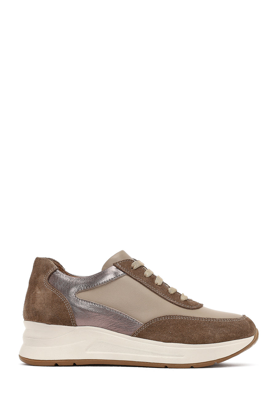 Women's Mink Lace-Up Wedge Heel Leather Sneaker 25AFD412714 | Derimod