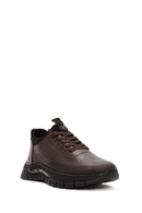 Erkek Kahverengi Bağcıklı Deri Sneaker | Derimod