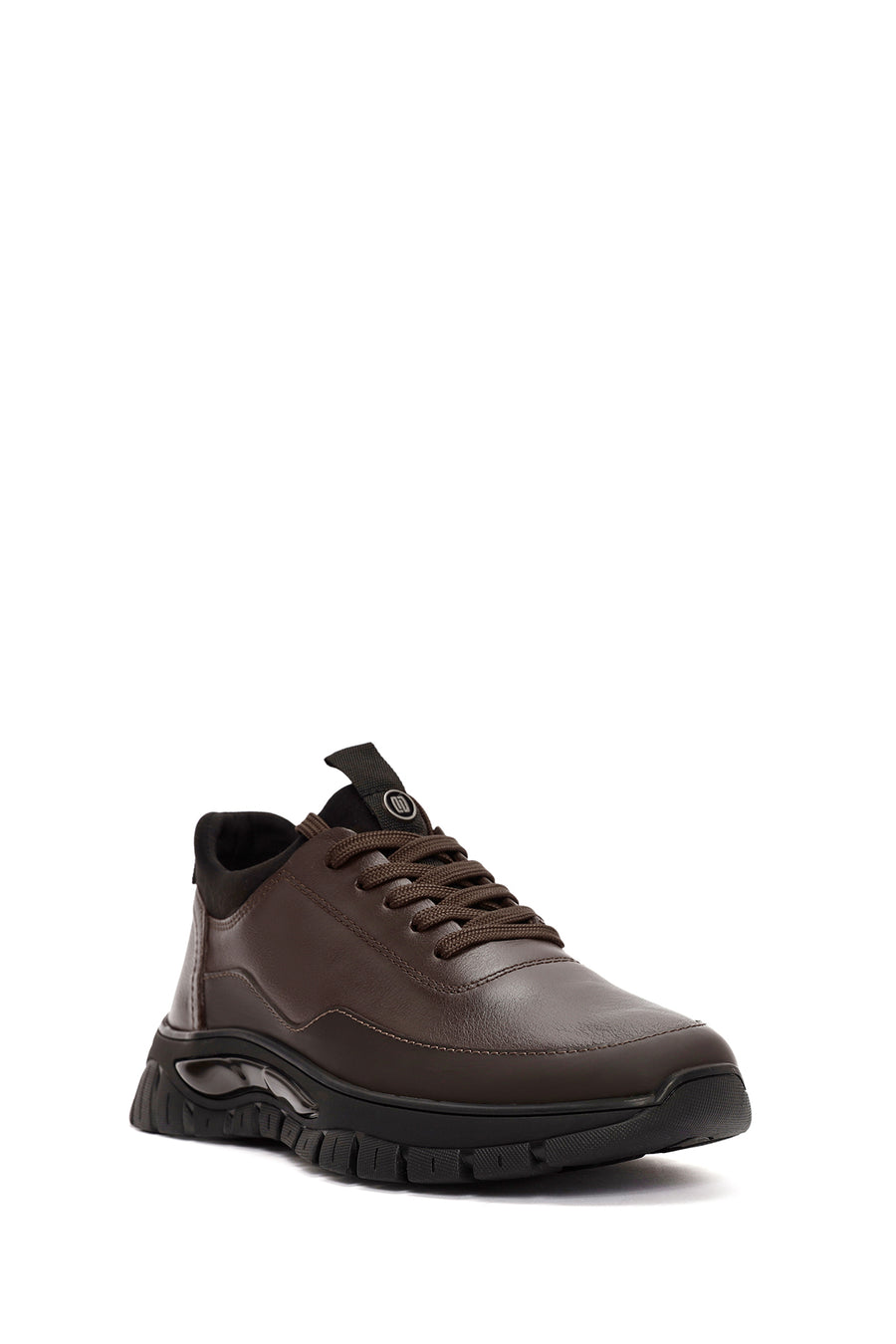 Erkek Kahverengi Bağcıklı Deri Sneaker