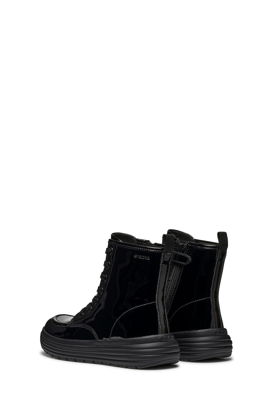 Geox Girls Black Phaolae Lace-Up Zipper Detailed Leather Combat Boots