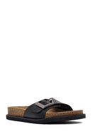 Women's Black Buckle Leather Slippers | Derimod