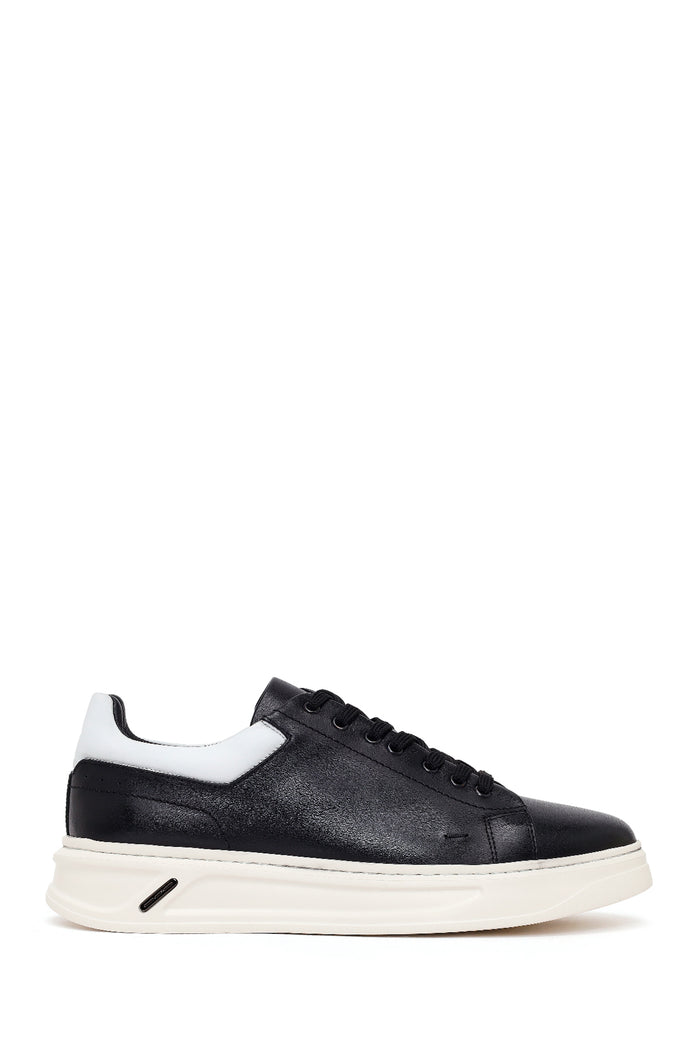 Erkek Siyah Bağcıklı Deri Sneaker