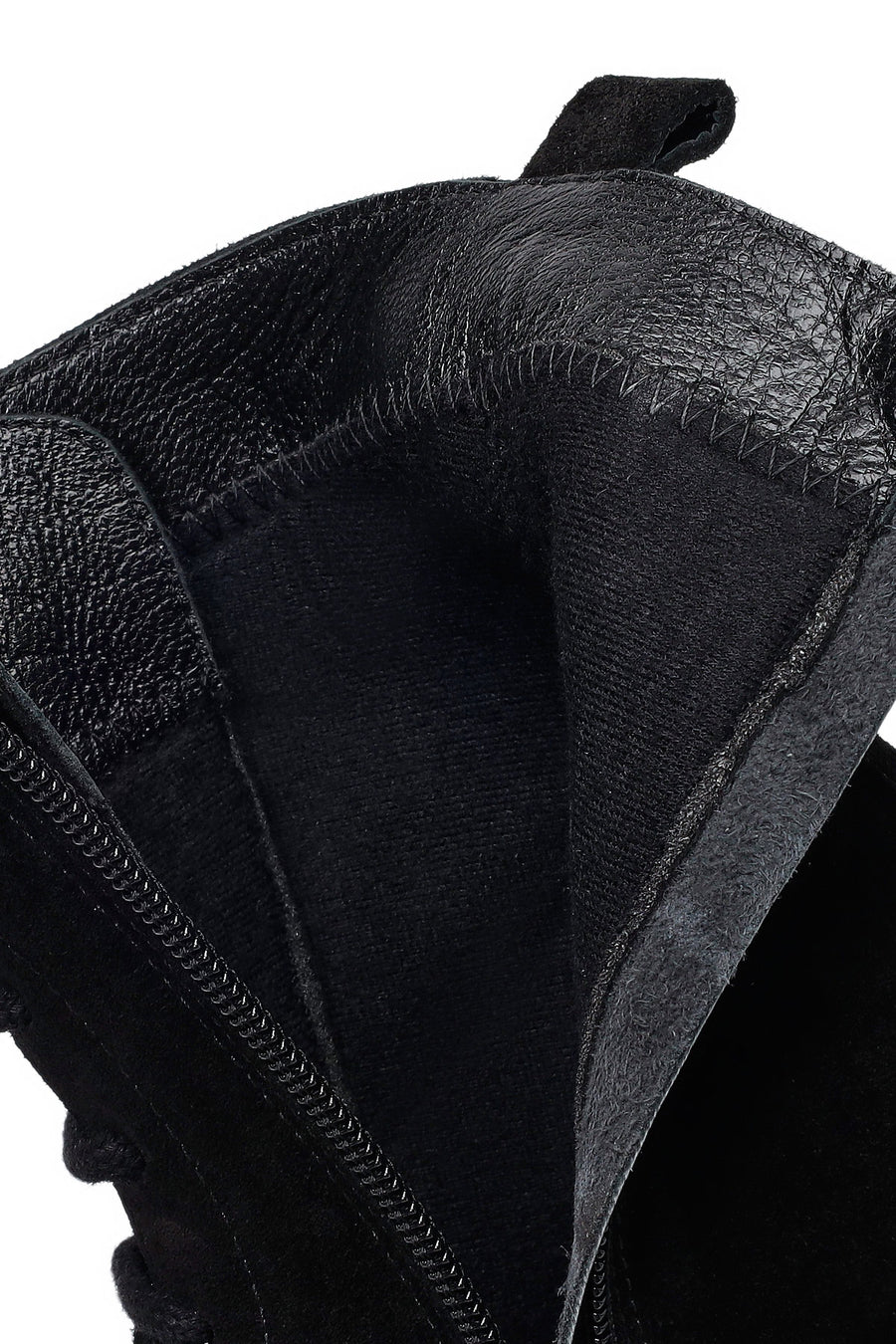 Woman Black Zip Closure Chunky-Heeled Suede Combat Boots