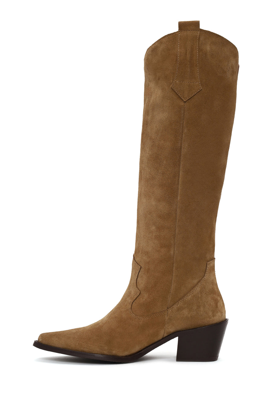 Woman Tan Chunky Heeled Suede Cowboy Boots