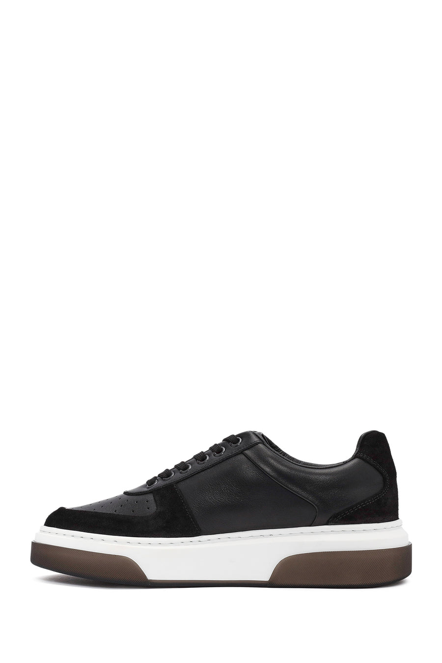Men's Black Lace-up Thick-Sole Leather Sneaker