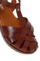 Women's Brown Buckle Leather Bodrum Sandals | Derimod