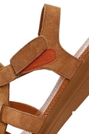 Women's Tan Suede Leather Ankle Buckle Sandals | Derimod