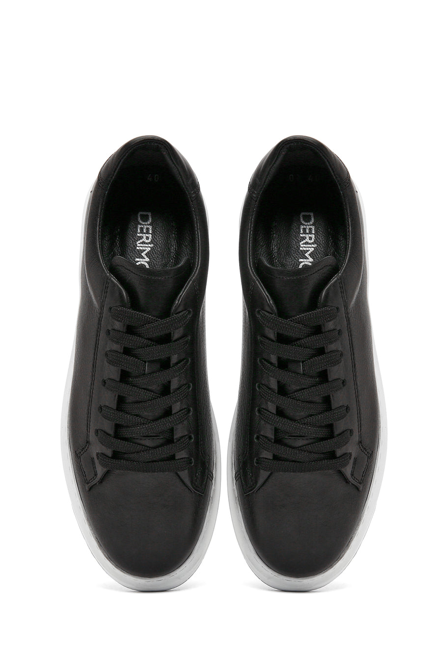 Erkek Siyah Bağcıklı Deri Sneaker
