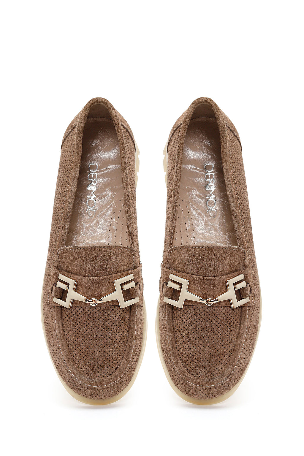 Kadın Vizon Bağcıklı Tokalı Süet Deri Comfort Loafer