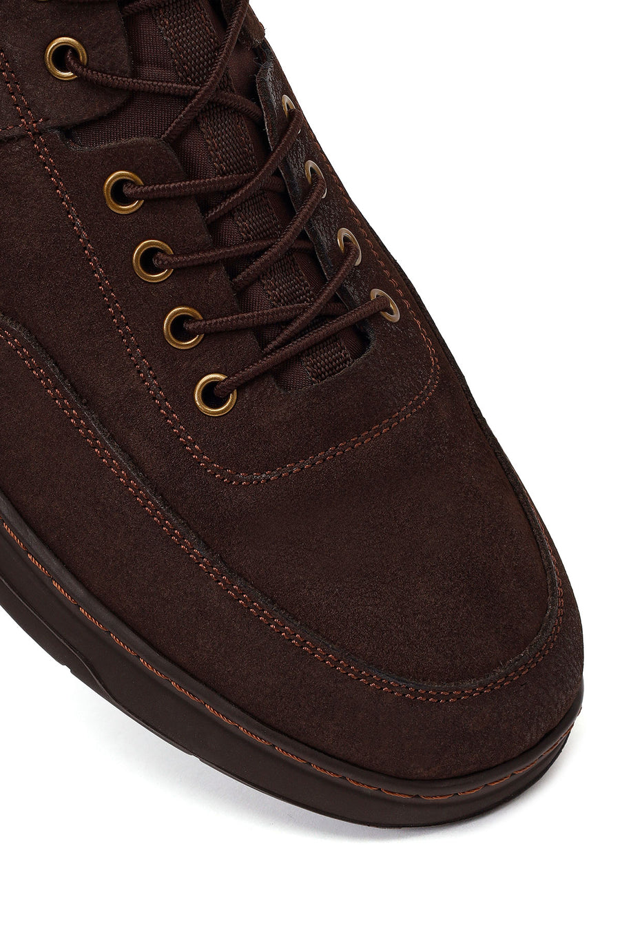 Erkek Kahverengi Bağcıklı Kalın Tabanlı Nubuk Deri Casual Sneaker