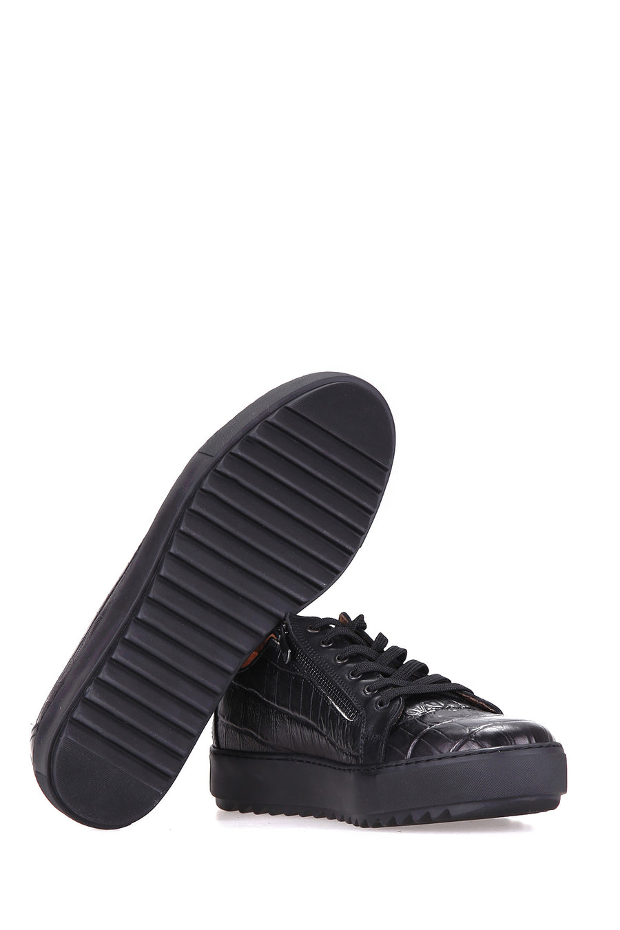 Fermuar Detaylı Erkek Deri Sneaker