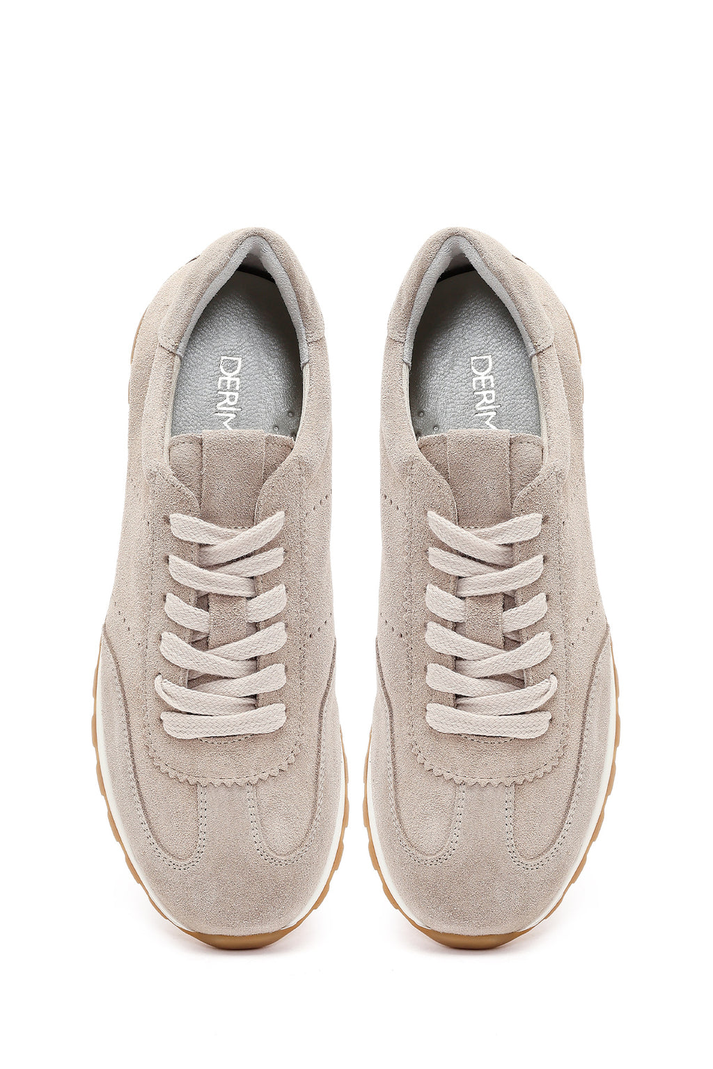 Kadın Bej Bağcıklı Süet Deri Sneaker