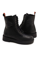 Harley Davidson Woman Black Cree Zip Closure Leather Combat Boots | Derimod