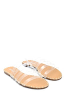 Women's White Transparent Banded Flat Slippers | Derimod