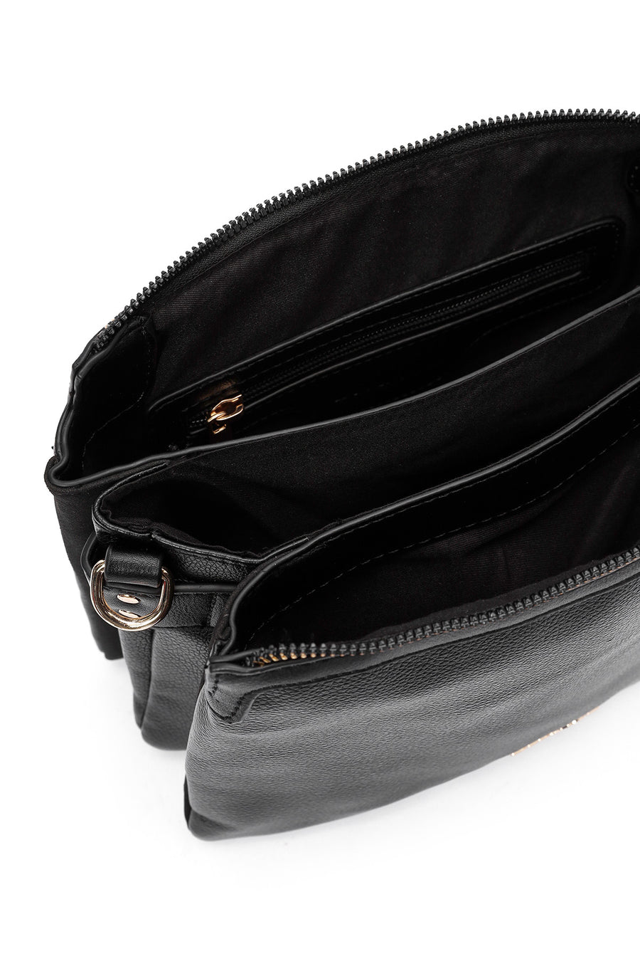 Women's Black Crossbody Bag with Accessory Detail