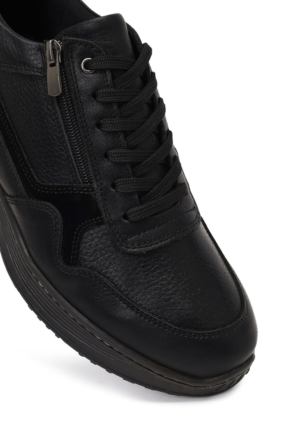 Men's Black Lace-Up Leather Casual Shoes