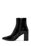 Derimod Gritti Women's Black Zippered Thick Heeled Patent Leather Boots | Derimod