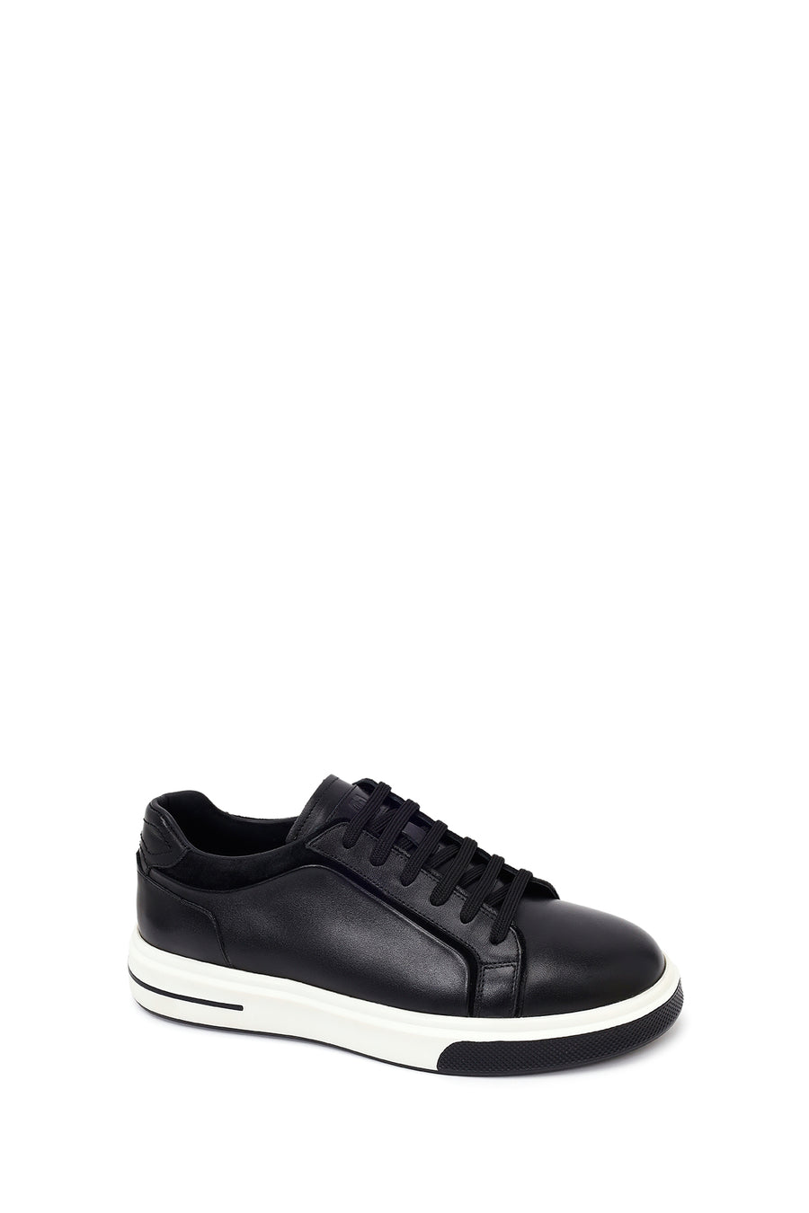 Erkek Siyah Bağcıklı Kalın Tabanlı Deri Sneaker