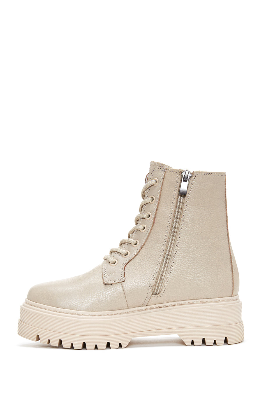 Women's Beige Leather Thick Soled Boots
