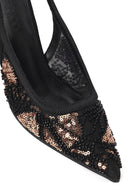 Woman Black Backless Sequin-Patterned Stiletto-Heel Shoes | Derimod