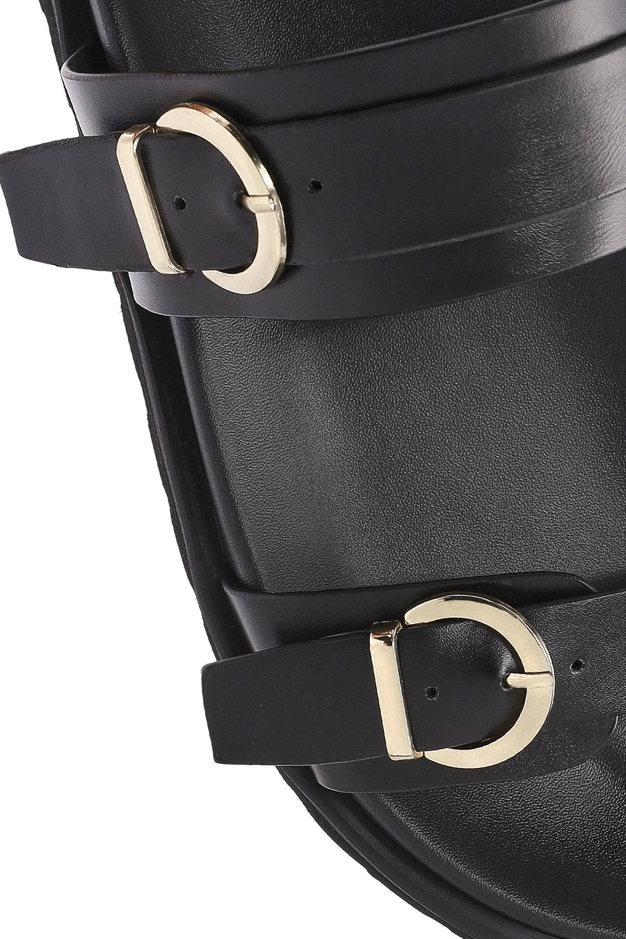 Women's Black Double Buckle Thick Soled Slippers
