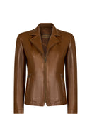 Martha Woman Camel Short Leather Jacket | Derimod