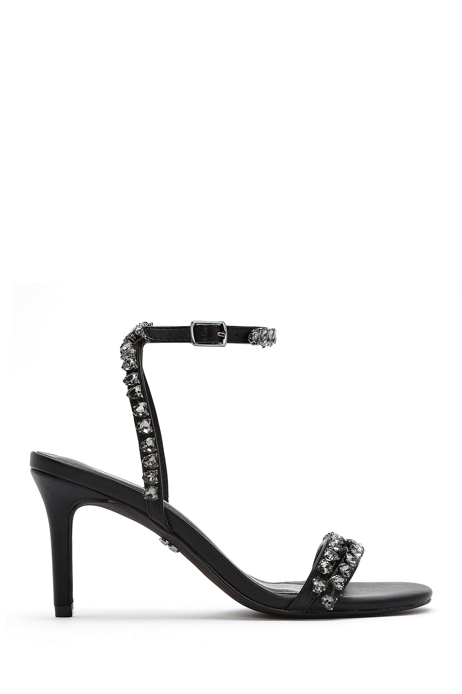 Women's Black Ankle Buckle Stoned Thin Heel Sandals 25SFD443914 | Derimod