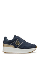 Geox Women Navy Low-Top Lace-Up Thick Sole Suede Leather Sneaker | Derimod