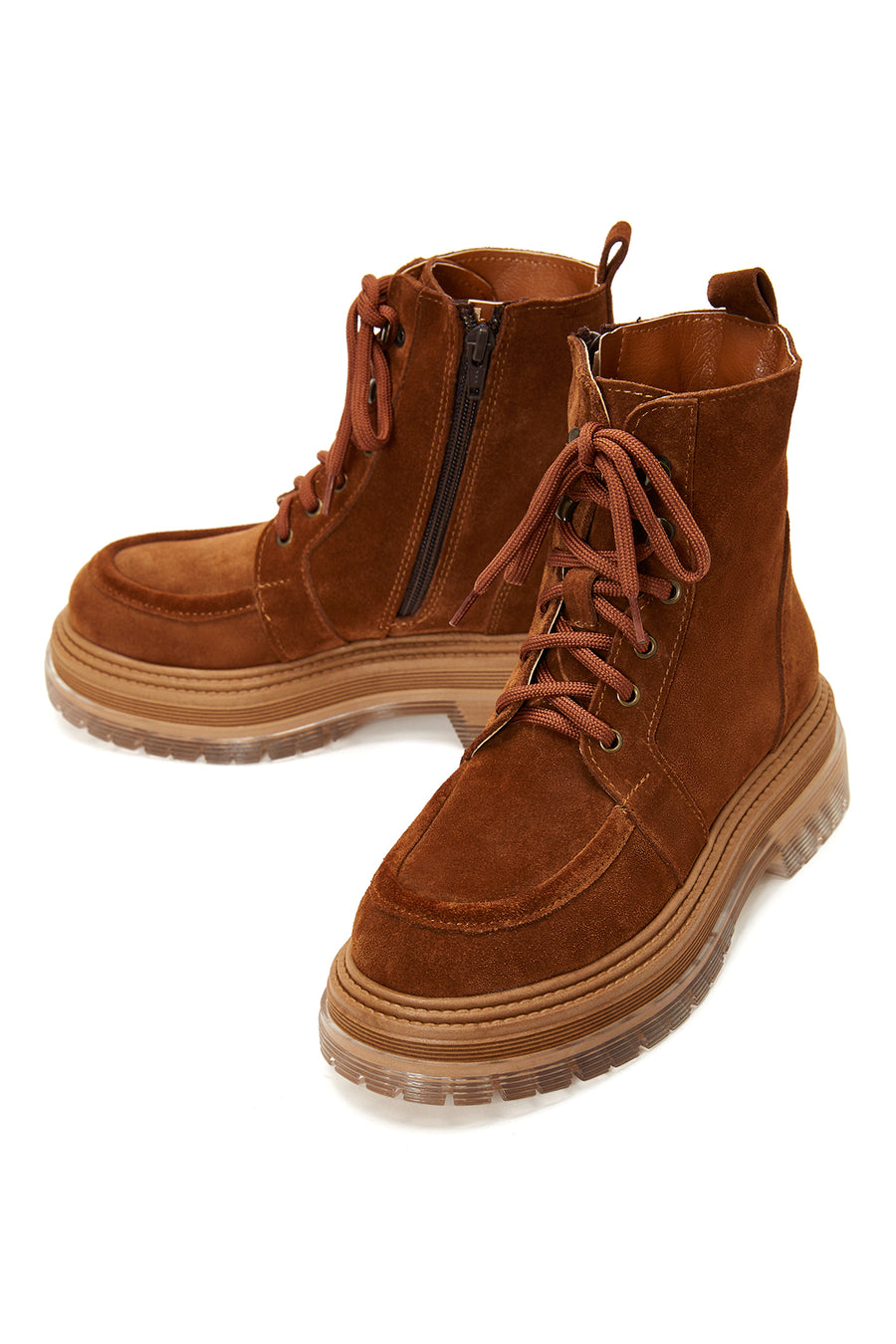 Women's Tan Leather Suede Boots Flat Boots