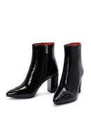 Derimod Gritti Women's Black Zippered Thick Heeled Patent Leather Boots | Derimod