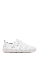 Woman White Laced Patterned Leather Comfort Shoes | Derimod