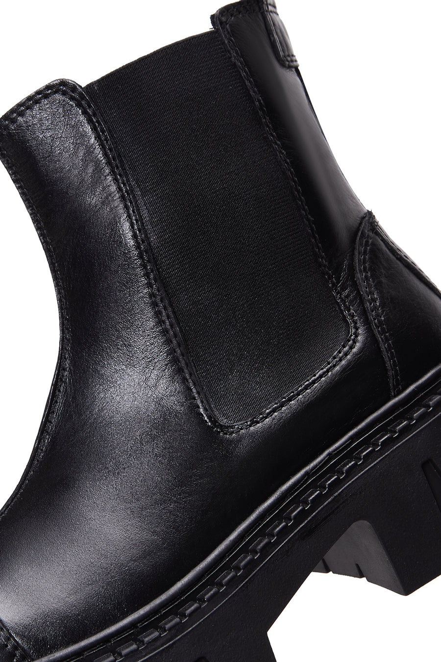 Women's Black Thick Soled Leather Chelsea Boots