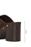 Woman Brown Chunky-Heeled Suede Leather Slippers | Derimod