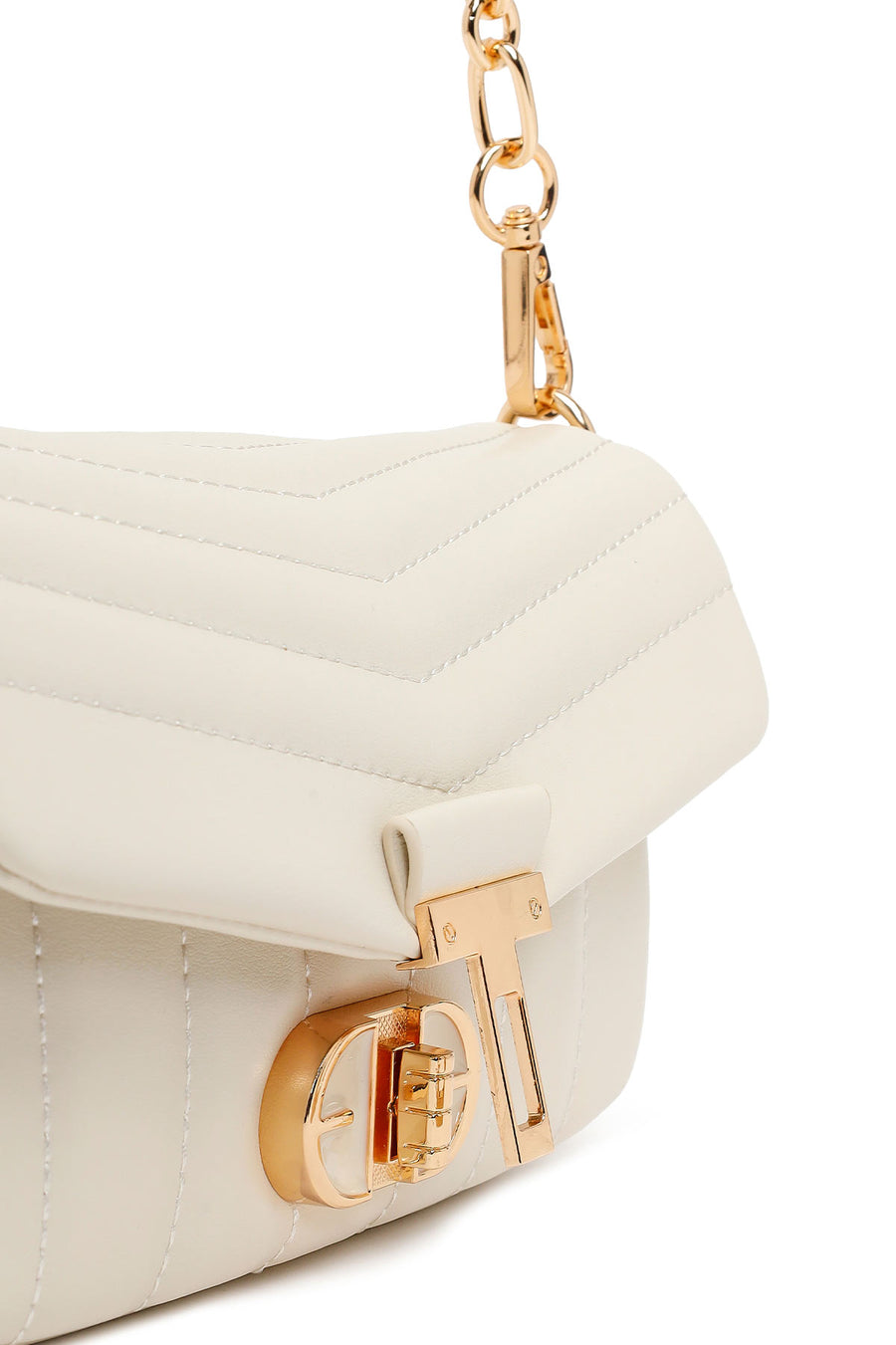 Woman Cream Long-Strap Quilted Mini Crossbody Bag