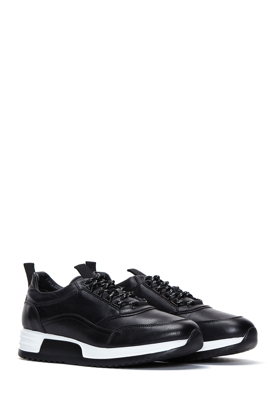 Men's Black Leather Thick Soled Sneaker
