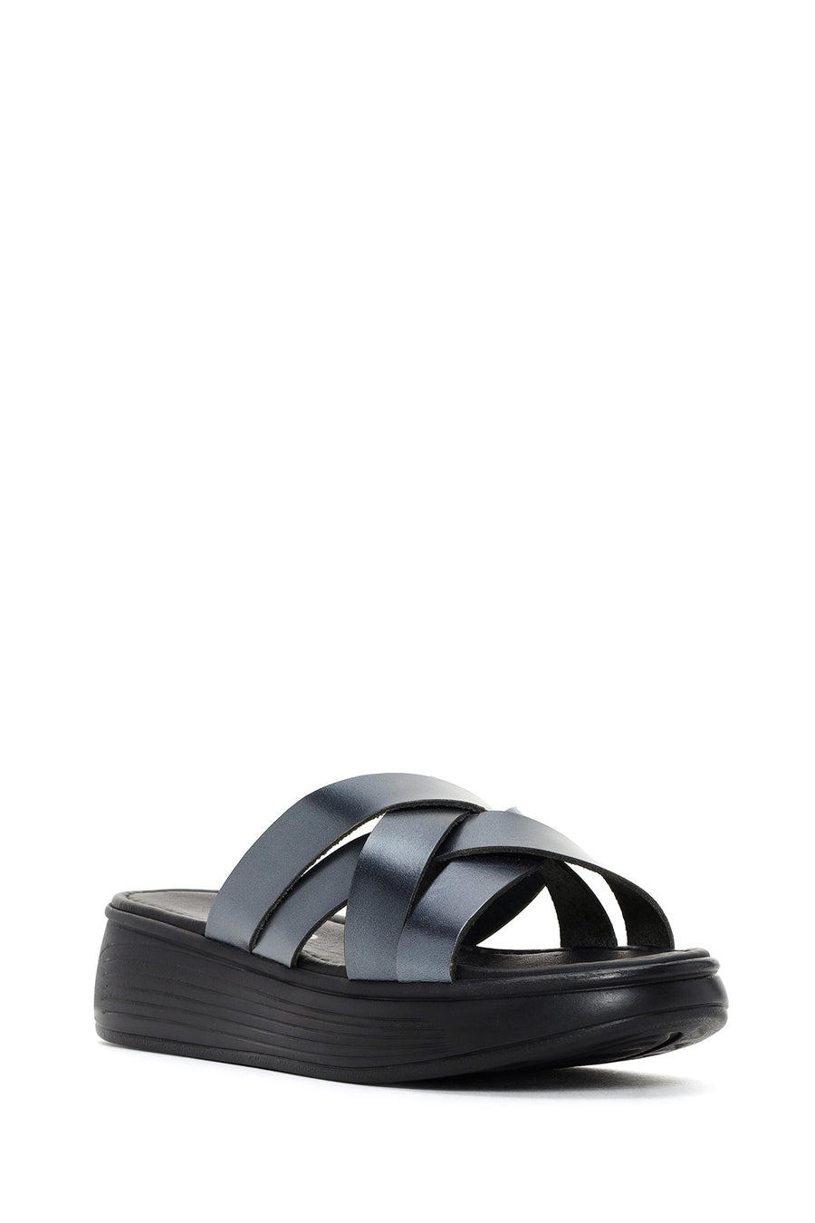 Women's Gray Thick Soled Leather Slippers