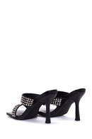 Women's Black Stone Heeled Slippers | Derimod