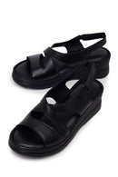 Woman Black Wedge Heel Leather Comfort Sandal | Derimod