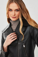 Rapsodi Women's Black Leather Jacket | Derimod