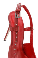 Women's Red Slingback High Thin Heel Leather Shoes | Derimod