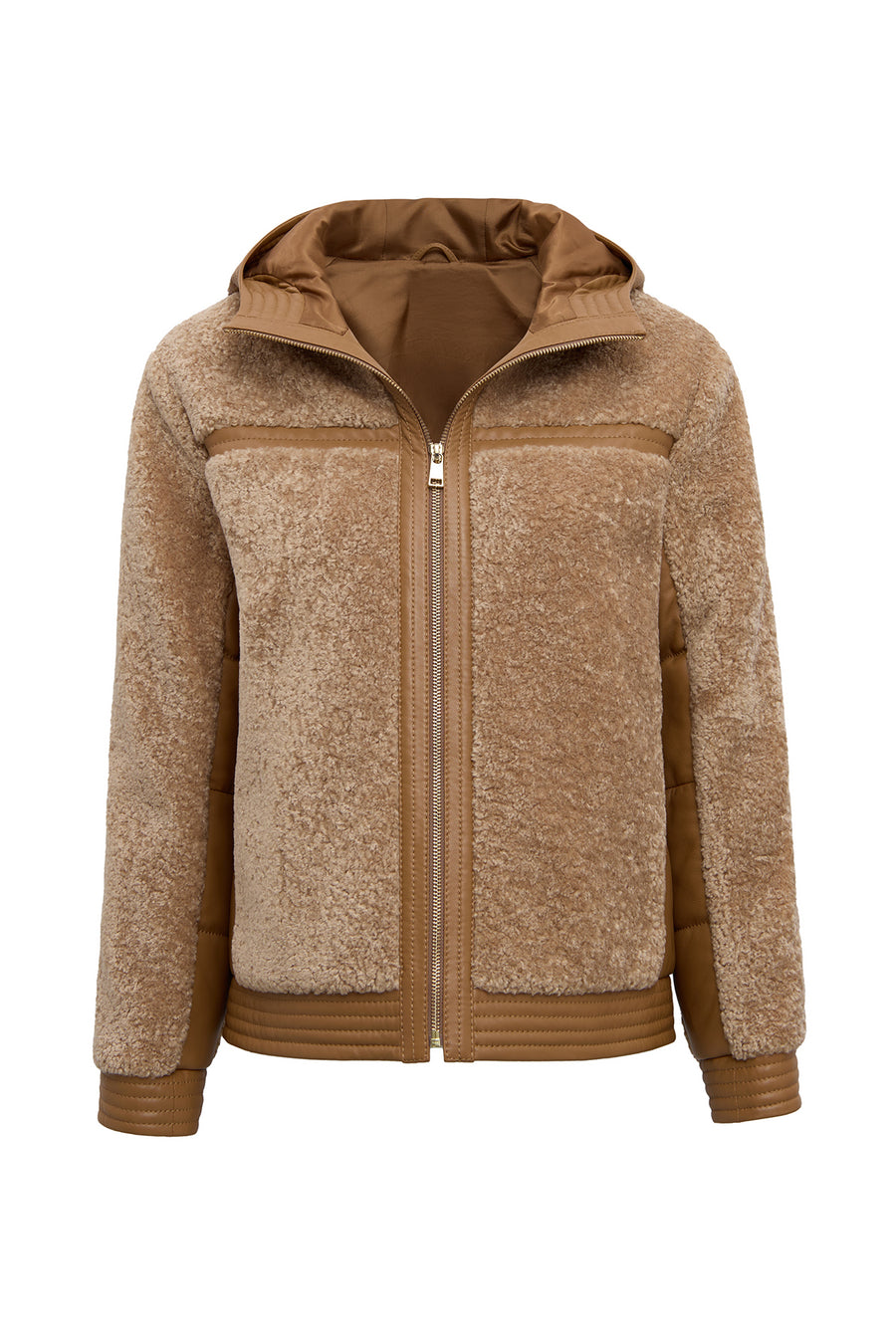 Prague Women's Mustard Hooded Teddy Leather Jacket