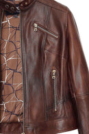 Kylie Women's Brown Mandarin Collar Leather Jacket | Derimod