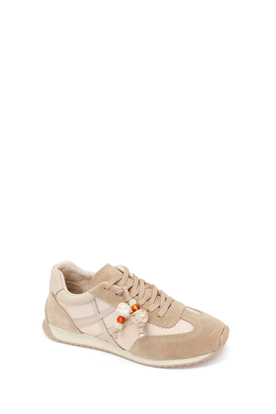 Kadın Bej Bağcıklı Charmlı Deri Sneaker