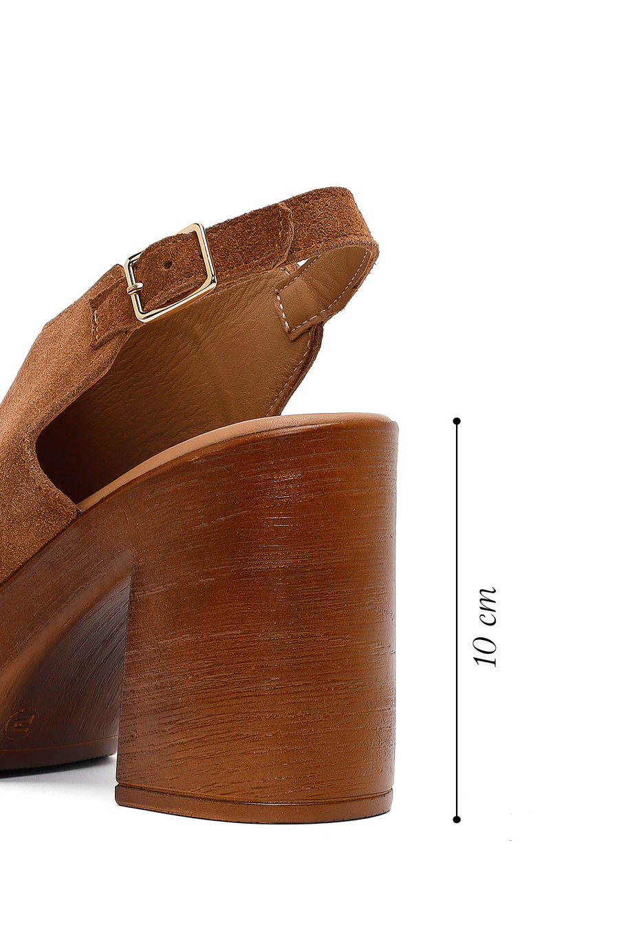 Women's Tan Ankle Buckle Platform High Heel Suede Leather Sandals
